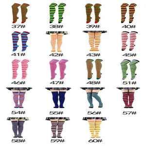 Grid showing multiple color variations of striped over-the-knee cosplay party stockings