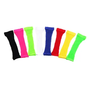 Collection of colorful long fishnet elastic gloves for parties and clubwear events