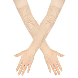 Detailed macro view of sexy nude long fishnet gloves for dance party or bridal wear