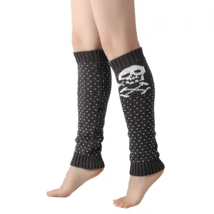 Acrylic Knit Skull Pattern Leg Warmers Halloween Gothic Slouch Socks Polka Dot Boot Toppers Warm Foot Covers For Women