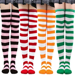 Detailed view of colorful striped over-the-knee socks for cosplay and party wear