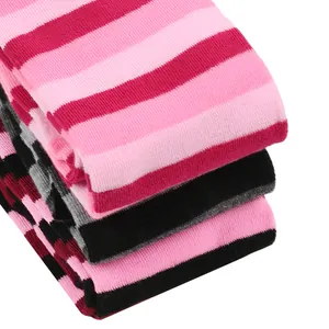 Detailed close-up showing vibrant striped patterns and soft knit texture of these knee socks.