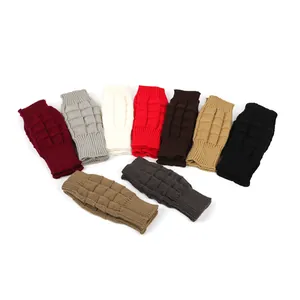 Variety of colored knitted fingerless gloves for women with waffle texture details