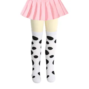 Children's white knee-high socks with large black polka dots for girls cute style