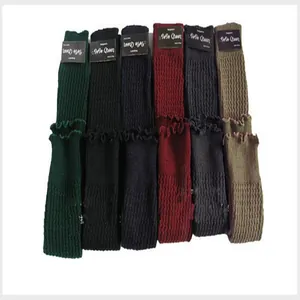 Collection of colorful knitted over-the-knee leg warmers for yoga, ballet, and winter warmth