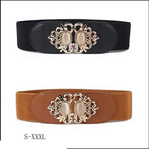 Elegant vintage wide elastic waist belt with rhinestone buckle for women sizes S to XXXL