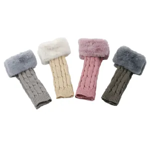Stylish cable knit fingerless gloves with faux fur trim in four winter colors