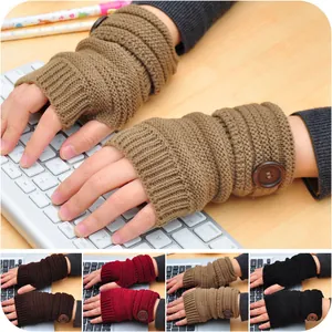 Mitaines en Tricot d'Hiver pour Femmes Avec Boutons Décoratifs Chauffe-Bras Chauds à Demi-Paume Moufles au Crochet Décontractées