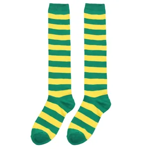 Chaussettes montantes à rayures horizontales vert et jaune pour cosplay et activités sport