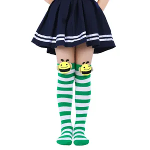Cute green and white striped knee high bee socks for girls performance and cosplay