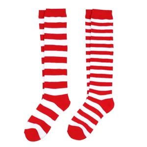 Paire de chaussettes hautes à rayures rouges et blanches pour cosplay et activités