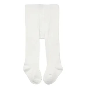 Pure white infant footed tights featuring soft elastic waistband and snug fit
