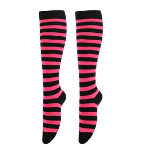 Chaussettes montantes rayées rose et noir pour femme cosplay et performance
