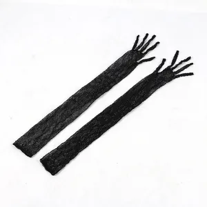 Long black elastic fishnet mesh gloves for dance parties and sexy clubwear events