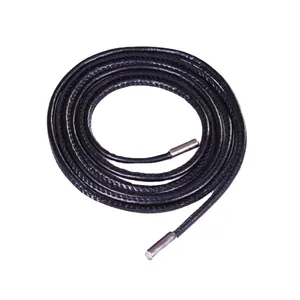 Minimalist black braided faux leather rope belt for women with polished metal aglets