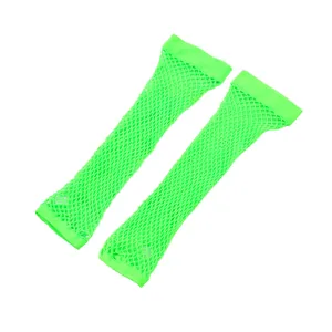 Neon green long fishnet gloves with elastic hollow design for parties and nightclubs