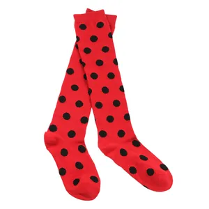 Ladybug-themed red and black polka dot knee-high socks for children's costumes