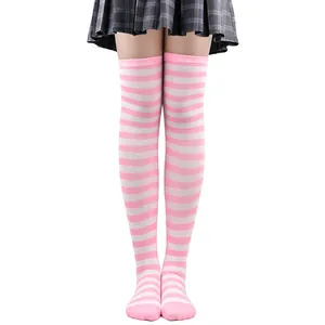 Pink and white striped thigh high over-the-knee socks for holiday party costumes