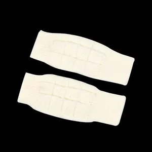 Close-up of white knitted fingerless gloves with checkered texture and ribbed cuffs