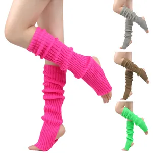 Jambières de yoga tricotées à étrier en rose vif, gris, marron et vert pour ballet.