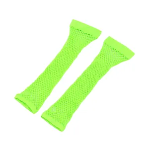 Fluorescent neon green fishnet long gloves with elastic hollow out mesh design for parties