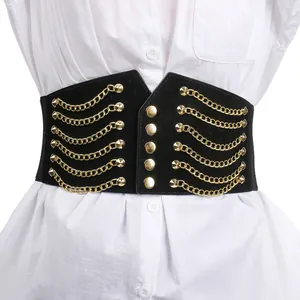 Damen Mode Breiter Kettengürtel Elastischer Korsettgürtel Punk Nieten Dekorativ PU Gurtband Legierung Taillenband Für Kleid