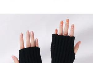 Detailed view of black knitted fingerless gloves for winter warmth and flexibility