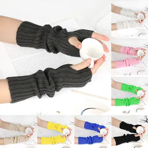 Japanese Ins Style Knit Fingerless Gloves For Women Harajuku Dark Hip Hop Arm Warmers Y2K Acrylic Striped Arm Sleeves