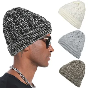 Unisex Cable Knit Beanie Hat Winter Warm Pointed Top Skull Cap Soft Acrylic Slouchy Beanie Outdoor Fashion Couples Cap