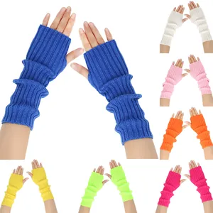 Multiple colors of ribbed fingerless knitted arm warmers and long sleeves