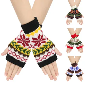 Christmas Snowflake Jacquard Knit Fingerless Gloves Winter Warm Arm Warmers For Women Nordic Style Acrylic Holiday Sleeves