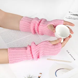 Soft pink knitted fingerless arm warmers sleeves for JK style and sun protection fashion