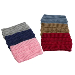 Close-up of various colors chunky knit headbands for women, winter ear warmer earband set