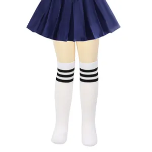 Children's white knee-high socks with black triple stripes for cosplay school style