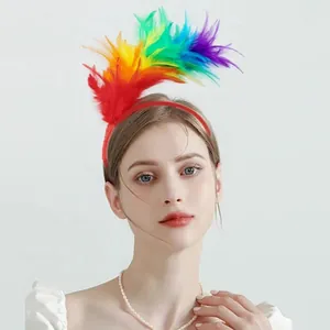 Vibrant rainbow feather headband headpiece for carnival party and festival costume