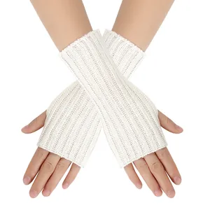 Warm winter white knitted fingerless gloves soft acrylic yarn arm warmers fake sleeves