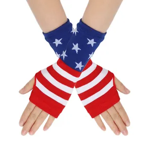 Close-up of kids patriotic fingerless gloves with stars and stripes design for July 4th