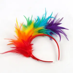 Vibrant rainbow feather headband festival headpiece for carnival party costume decoration