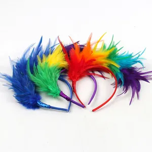 Vibrant multicolored feather headbands set for carnival parties and festival dance performances