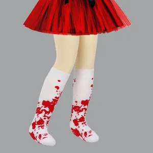 White knee-high socks with red blood splatter print for Halloween children's costumes