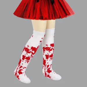 White knee-high socks with realistic red blood splatter for children's Halloween COS cosplay