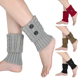 Calentadores cortos de punto con ochos y botones decorativos en cuatro colores para mujer