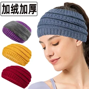 Diadema de Punto con Forro Polar para Mujer Invierno Cálido Calentador de Oídos Acrílico Grueso Ancho para Deportes al Aire Libre