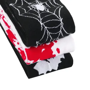 Set of Halloween themed socks featuring blood splatter bat and spider web patterns for cosplay