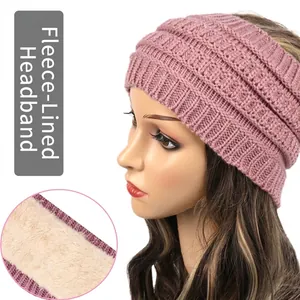 Diadema de invierno de punto con forro polar para mujer calentador