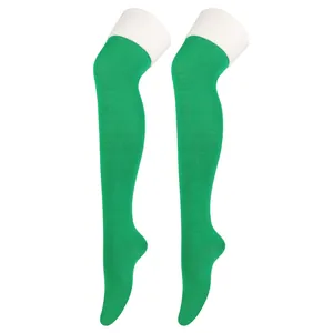 Calcetines altos verdes de Navidad de alta calidad con puños blancos para cosplay