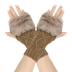 Cozy knit fingerless gloves with plush faux fur trim and elegant diamond pattern