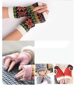 Colorful winter knitted fingerless gloves with snowflake patterns for warm typing work