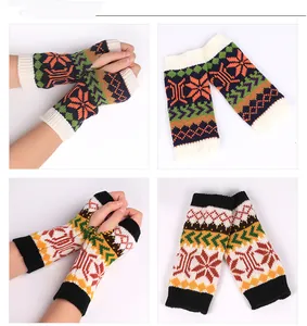 Stylish knitted fingerless gloves with colorful snowflake patterns for winter warmth