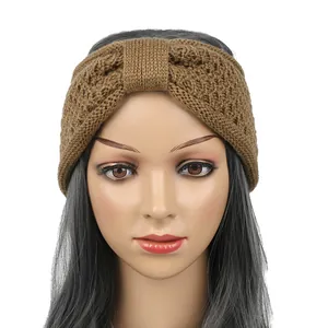 Bandeau tricoté marron avec nœud et doublure en polaire douce pour accessoires d'hiver